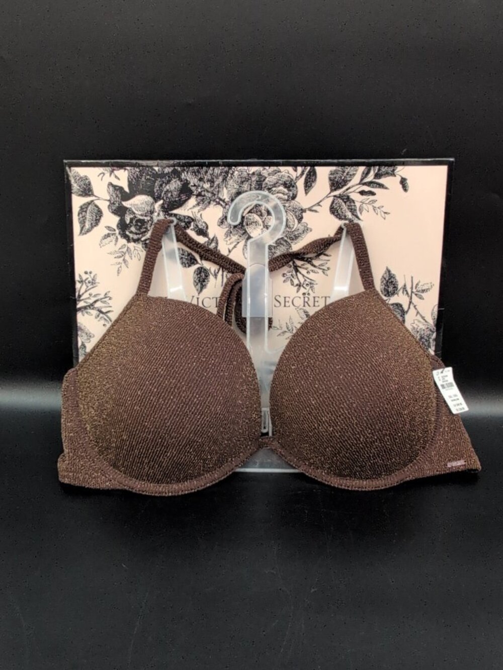 Victoria's Secret PINK Shimmer Swim Push-Up Bikini Top Ganache Brown XXL NWT